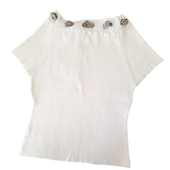 George Womans Cream Rib Knit Top and Vintage Style Accent Scarf size XL  JH1065 - Picture 2 of 4